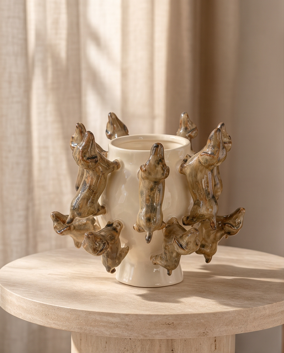 Vase „Dog Circle“ – dekorative Vase mit Dackelfiguren