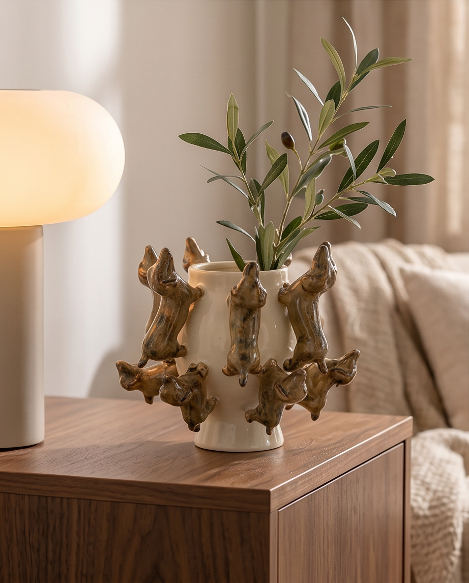 Vase „Dog Circle“ – dekorative Vase mit Dackelfiguren